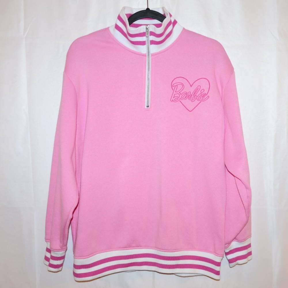 Barbie Pink Quarter-Zip Pullover Sweatshirt.